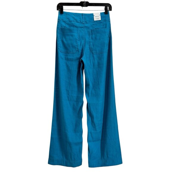 Anthropologie Colette Linen Full Length Wide Leg Pants Maeve Ocean Blue Size 25 - Picture 4 of 11